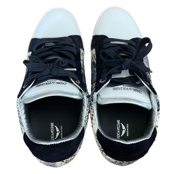 Zadig & Voltaire Wild Blue Python Snakeskin Lace Up Sneakers Leather Shoes 39 - Picture 12 of 15